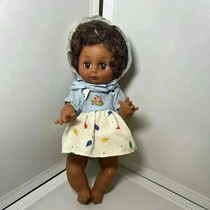 Vintage 9” Doll Blue Dress Bonnet Made In China